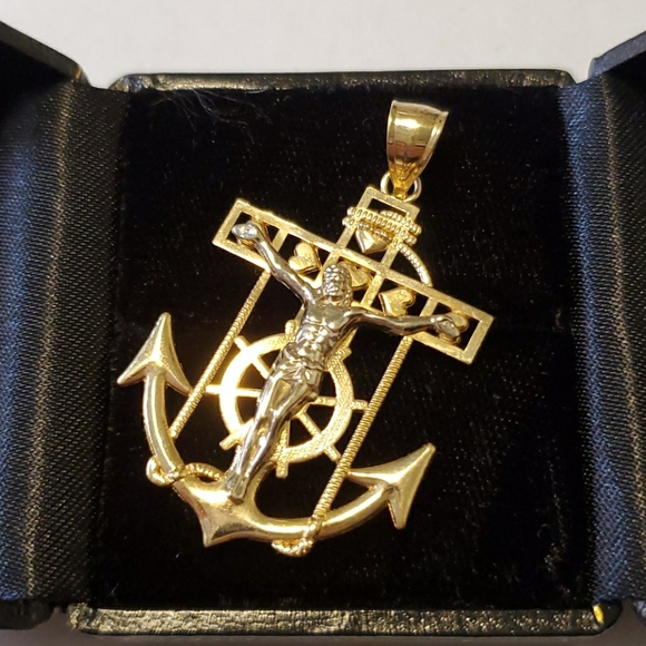 Other - 14 KT Italian Two Toned Gold Mariner's Crucifix Religious Pendant